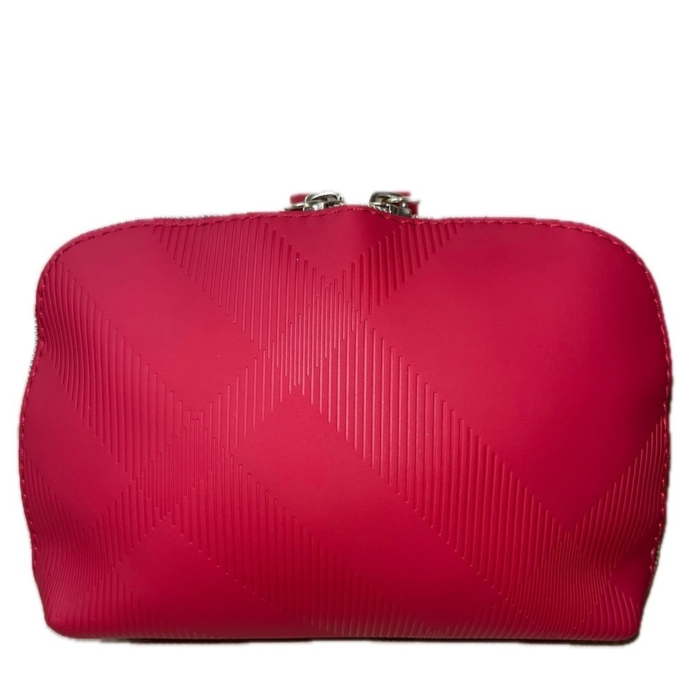 Burberry Cosmetic Travel Beauty Bag, Red, Gold-tone Double Zippers, NWOT - Picture 5 of 8